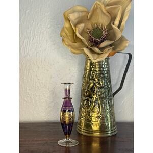 Amethyst Etched Egyptian Perfume Bottle 1980s Vanity Decor